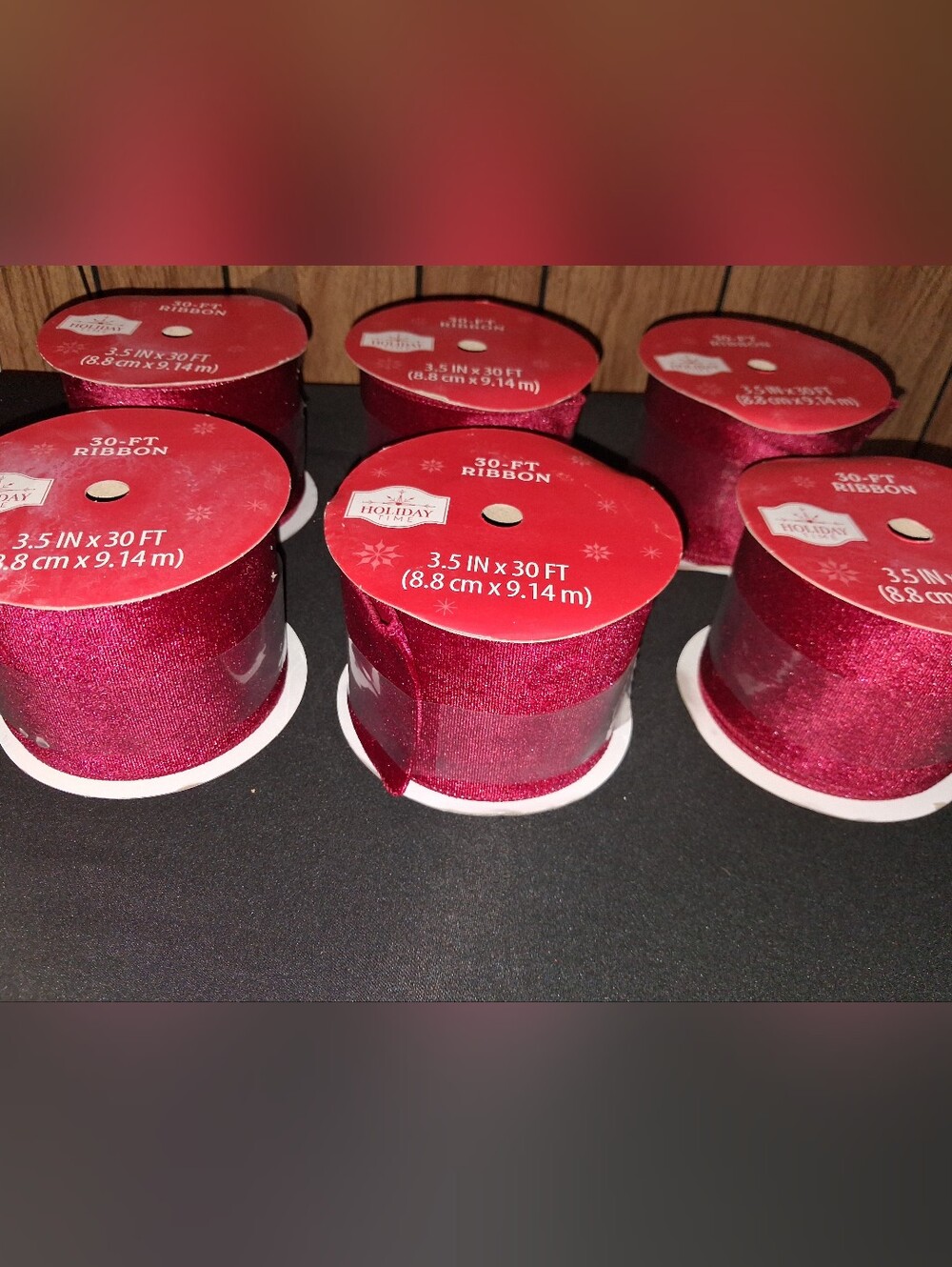 S/6 Holiday Time 3.5" x 30ft Deep Red Wide Velvet Ribbon